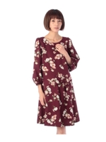 ローウエスト切替えフラワー柄ワンピース/チャコールグレー(114)