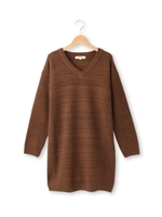 編み地切り替えVネックニットワンピース/ブラウン(142)