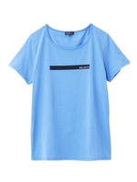 [L]ラインプリント&ロゴTシャツ/ライトブルー(091)