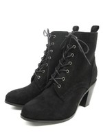 【REZOY】太ヒールレースアップショートブーツ/ブラウンスエード