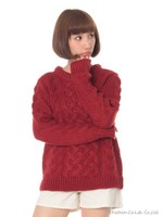 クロスケーブルニットプルオーバー/Red