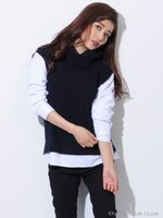 シャツレイヤード風ニットトップ/NAVY