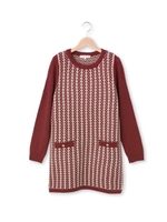 ストライプジャカードニットチュニック/キャメル(341)