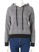 チェック柄フード付パーカー/グレー