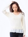 フリルニットレイヤードトップス/オフホワイト