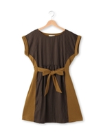 ポンチ×ストライプリボン前結びワンピース/ブラウン(342)