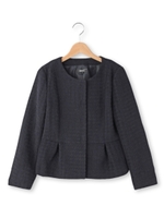 千鳥柄ノーカラーぺプラムジャケット/ブラック(019)