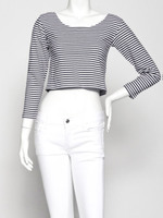 ショート丈ボーダーカットソー/レッド