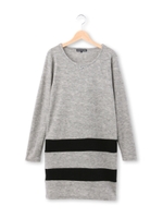 ビジュー使いボールドボーダーワンピース/グレー(512)