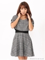 レースコンビ肩スリットチェックワンピース/グレー