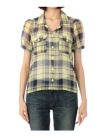 シースルーチェック柄開襟シャツ/イエロー系(230)