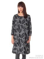 チェックはっぱ鳥ジャガードワンピース/ベージュ