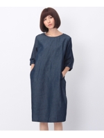 バックボリュームデニムワンピース/サックス(090)