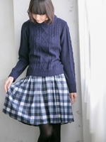 ビット付チェックスカート/キャメル柄