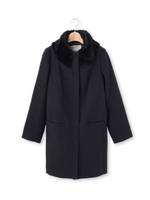 ファーカラーミディ丈比翼コート/チャコールグレー(014)