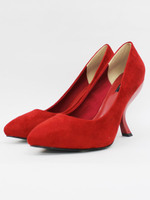 変形ヒールカラースエードパンプス/レッドスエード