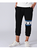 カラースターラインスウェット裾リブ7分パンツ/ブラック(019)