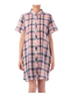 コットンガーゼチェックシャツワンピース/レッド系(266)