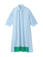 ブライトツイル七分袖シャツワンピース/サックス(590)