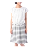 レース×ボーダー柄ワンピース/グレー系(310)