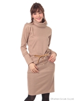 裏起毛ハイネックワンピース/ベージュ