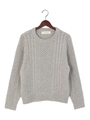 ★JC　ナイロン/ウール アラン柄クルーネックプルオーバー/LT.GRAY