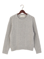 ★JC　ナイロン/ウール アラン柄クルーネックプルオーバー/LT.GRAY