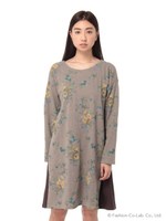 オリエンタルフラワープリント裏毛ワンピース/ブラウン