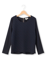 ジャカード編みチェック柄切り替えニット/グレー(012)