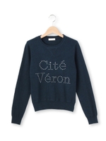 プレーティング編みロゴニットプルオーバー/ネイビー(093)