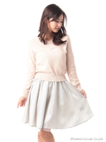 2WAYニットチュールチェックSK SET UP/グレー