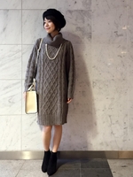 ケーブル柄ニットワンピ/グレー