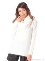 スヌード付きシャギーニット/サックス