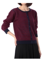 バイカラー格子編ニットカーディガン/ネイビー(593)