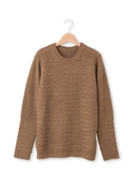 バスケット編み切り替えクルーネックニット/ライトグレー(011)