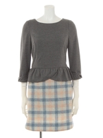 ペプラムチェックドッキングワンピース（追加生産/チャコール）【2/8(月)23:59販売終了】/チャコールグレー