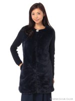 ニット袖フェィクファーコート/青系