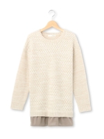 バスケット編み切り替えニット/ワインレッド(063)