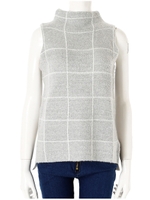 格子柄ノースリーブニット/ライトグレー