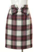 【店頭売上No.9】ウエストリボンチェックタイトスカート【冬カタログ掲載】/オフホワイト