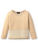 カラーブロックメッシュ編みプルオーバー/ライトベージュ(551)