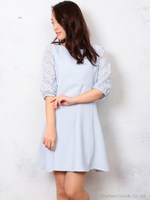 レーススリーブフレアーワンピース/ネイビー