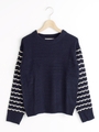 袖ボーダーニットプルオーバー/ネイビー