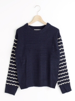 袖ボーダーニットプルオーバー/ネイビー