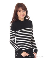 ボーダーハイネックニット/ブラック