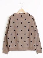 水玉柄ボトルネックニット/グレー柄