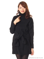 フロント結びタートルネックワンピ/ブラック