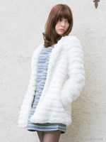 ノーカラーファーコート/ホワイト