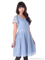 ジョーゼットレースプリーツドレスOP 3/ライトサックス