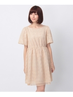 シフォンフラワー刺しゅうワンピース/ライトベージュ(051)